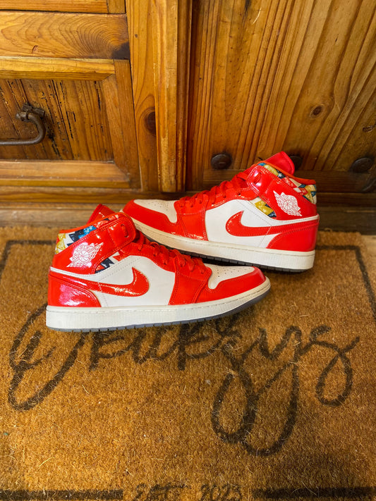 JORDAN 1 MID ‘BARCELONA RED SWEATER PATENT’ - UK 8.5