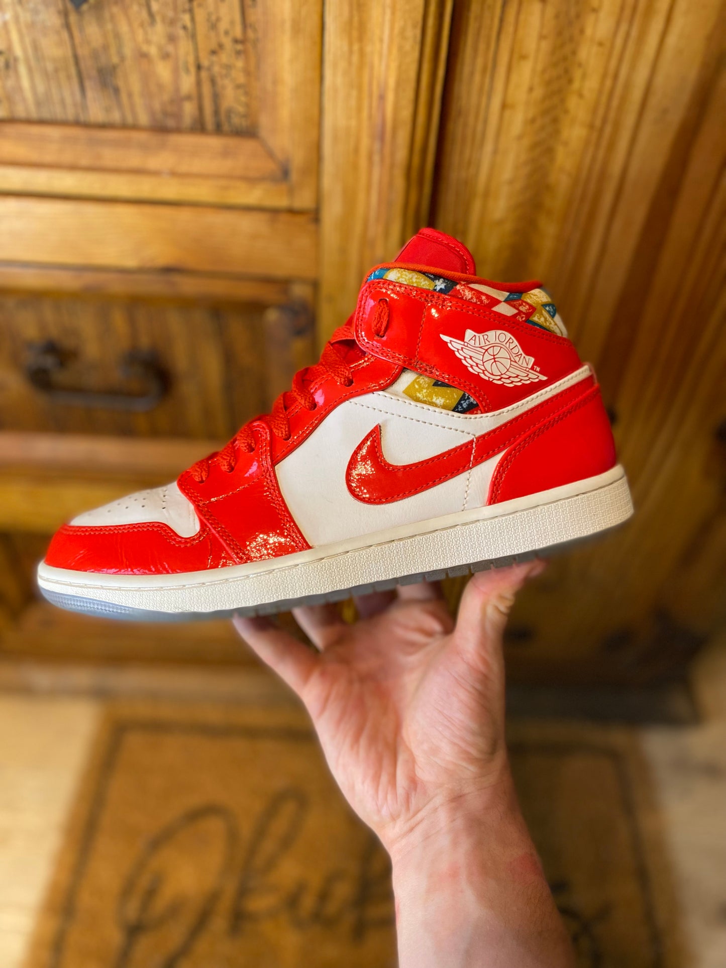 JORDAN 1 MID ‘BARCELONA RED SWEATER PATENT’ - UK 8.5
