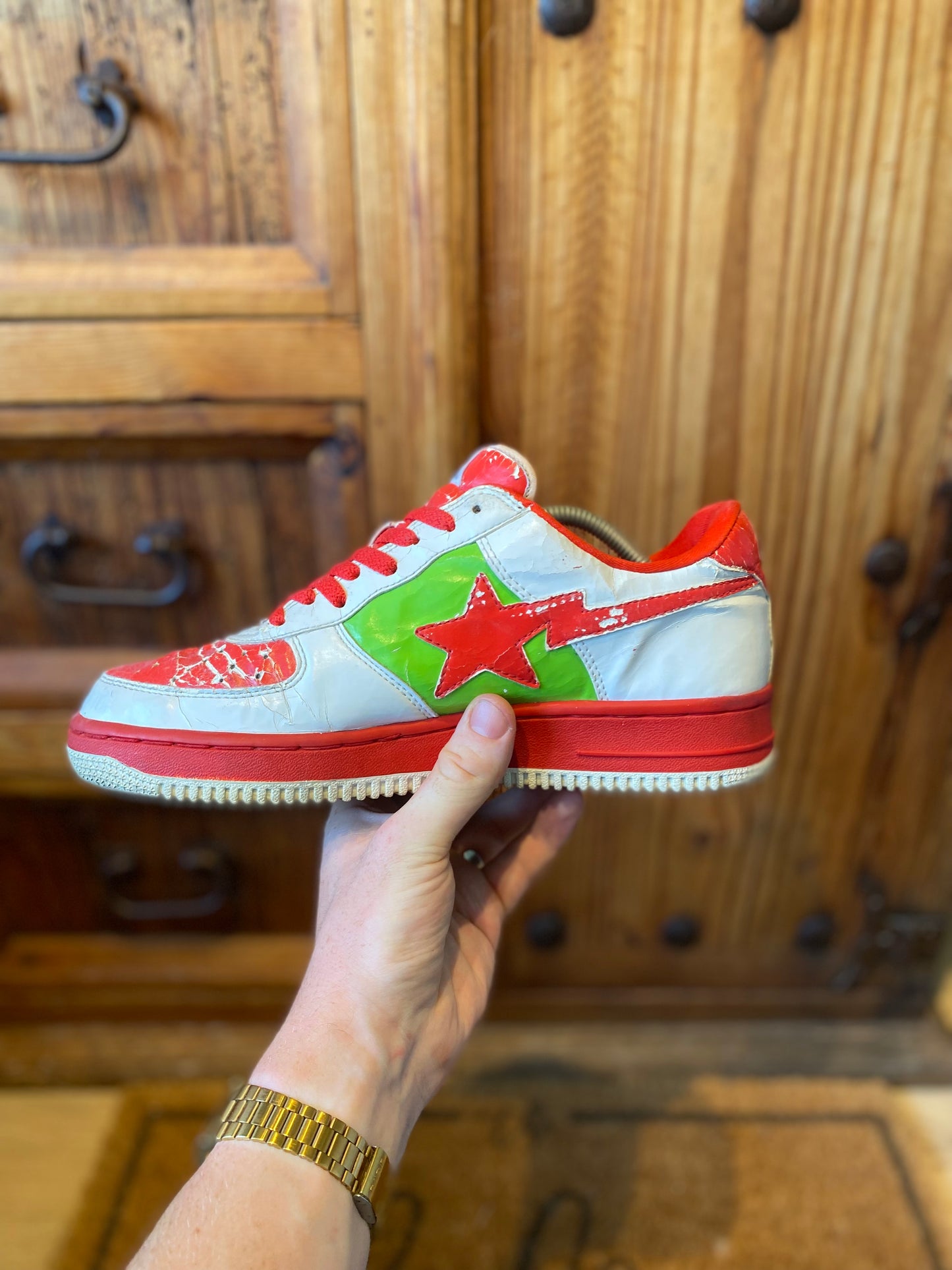 BAPESTA ‘WHITE RED GREEN’ 484 SNEAKERS - 2005 - UK 8.5