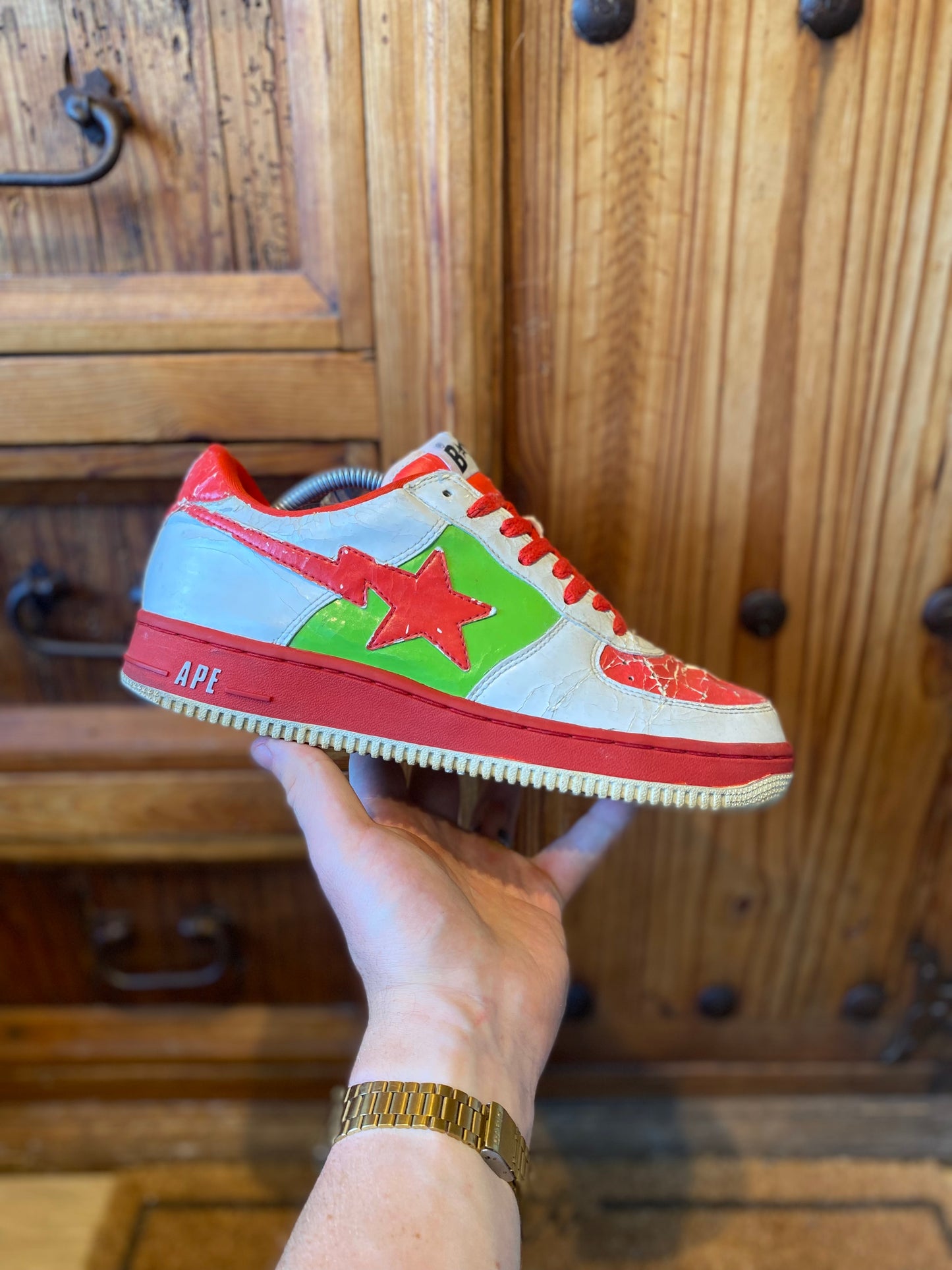 BAPESTA ‘WHITE RED GREEN’ 484 SNEAKERS - 2005 - UK 8.5