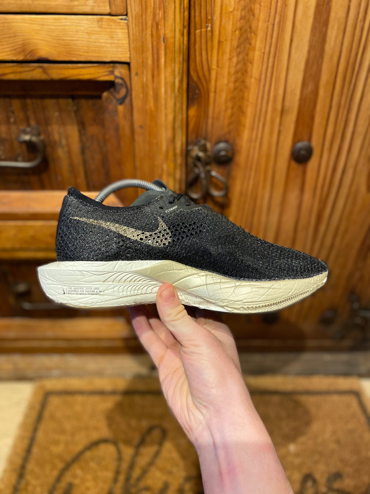 NIKE ZOOMX VAPORFLY 3 ‘BLACK METALLIC GOLD GRAIN’ - UK 7