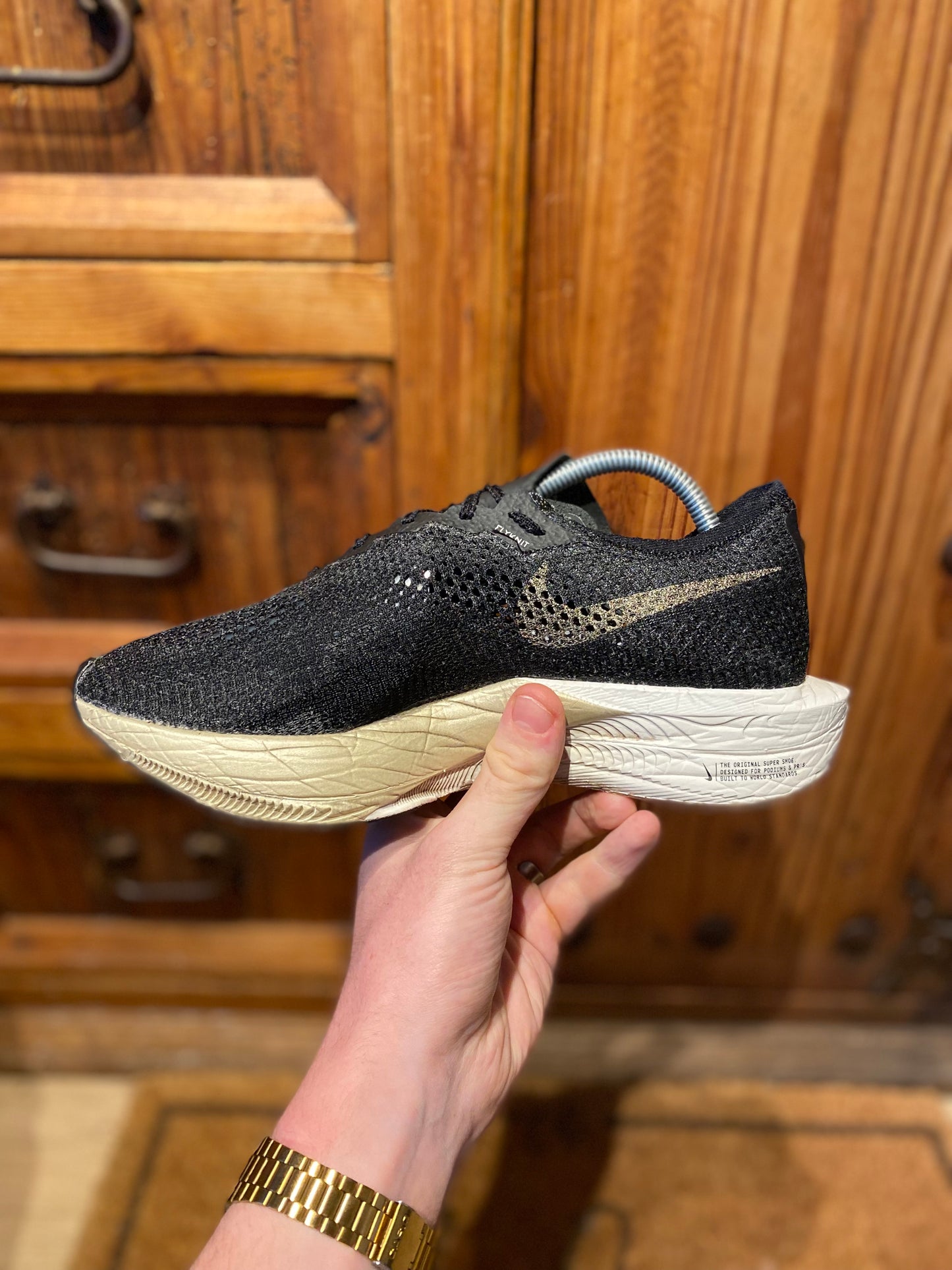 NIKE ZOOMX VAPORFLY 3 ‘BLACK METALLIC GOLD GRAIN’ - UK 7