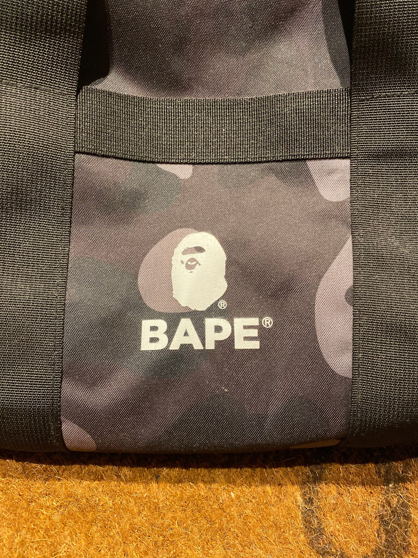 A BATHING APE BAPE BLACK CAMO DUFFLE BAG - NEW