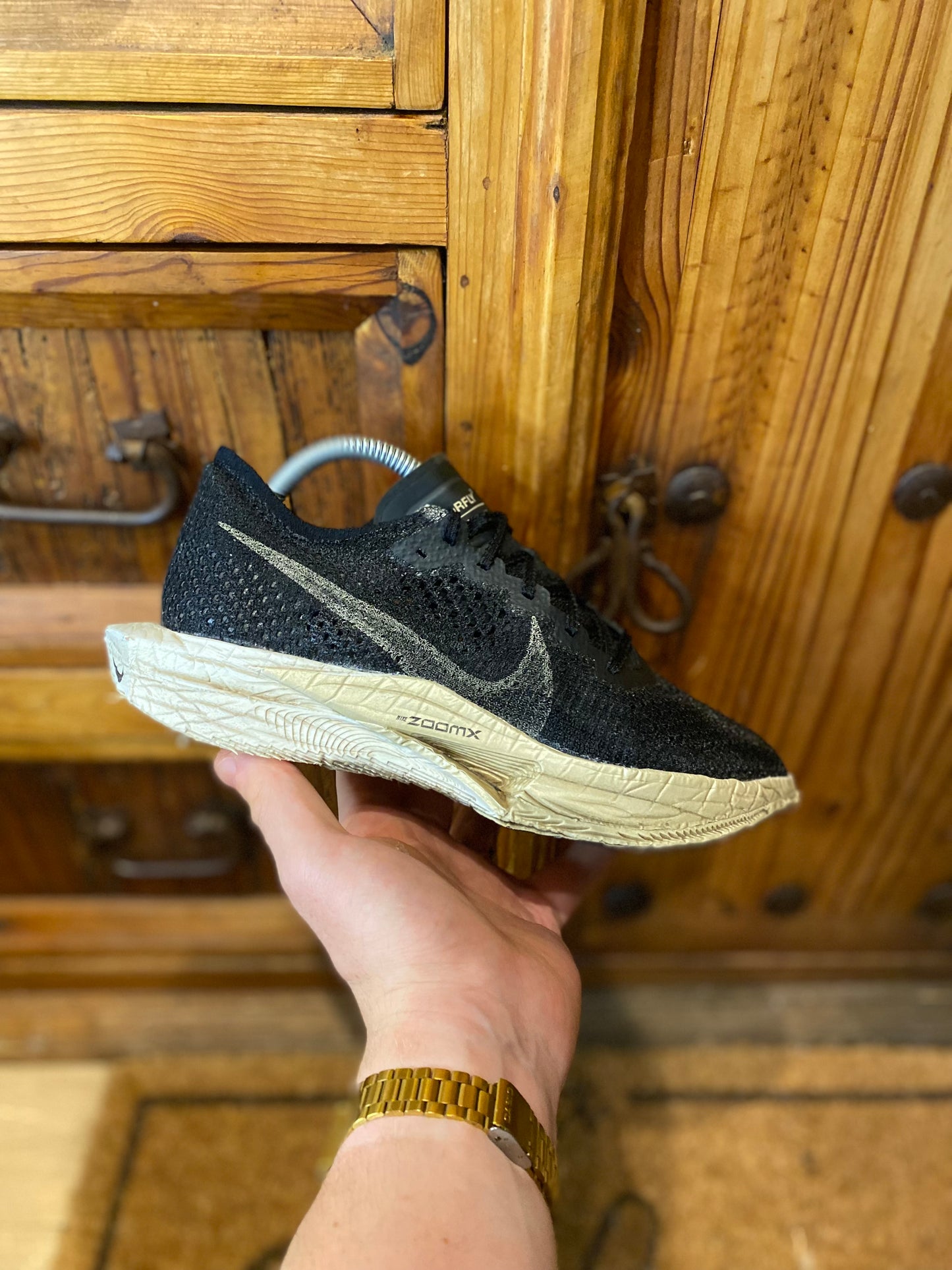 NIKE ZOOMX VAPORFLY 3 ‘BLACK METALLIC GOLD GRAIN’ - UK 6.5