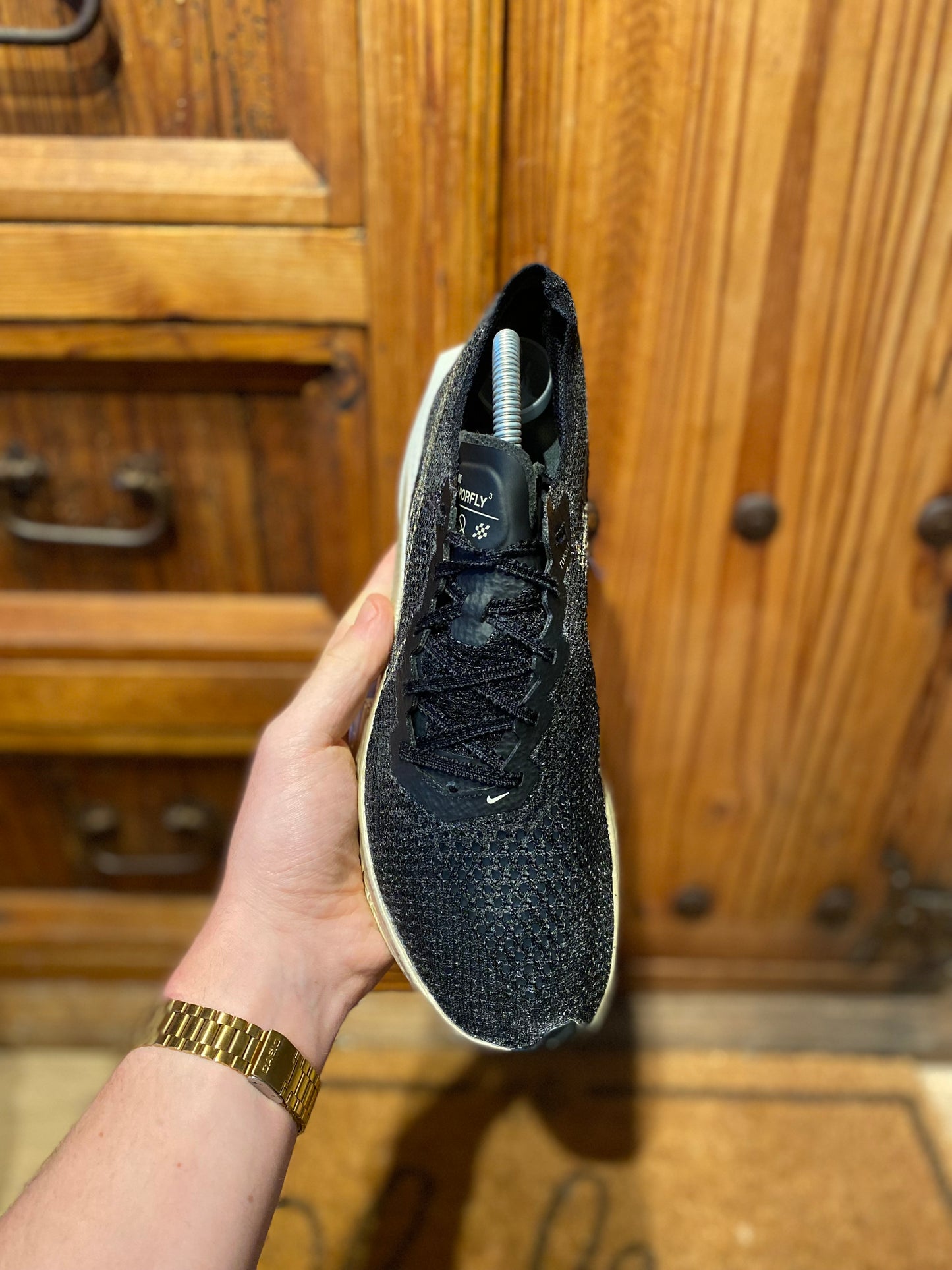 NIKE ZOOMX VAPORFLY 3 ‘BLACK METALLIC GOLD GRAIN’ - UK 7