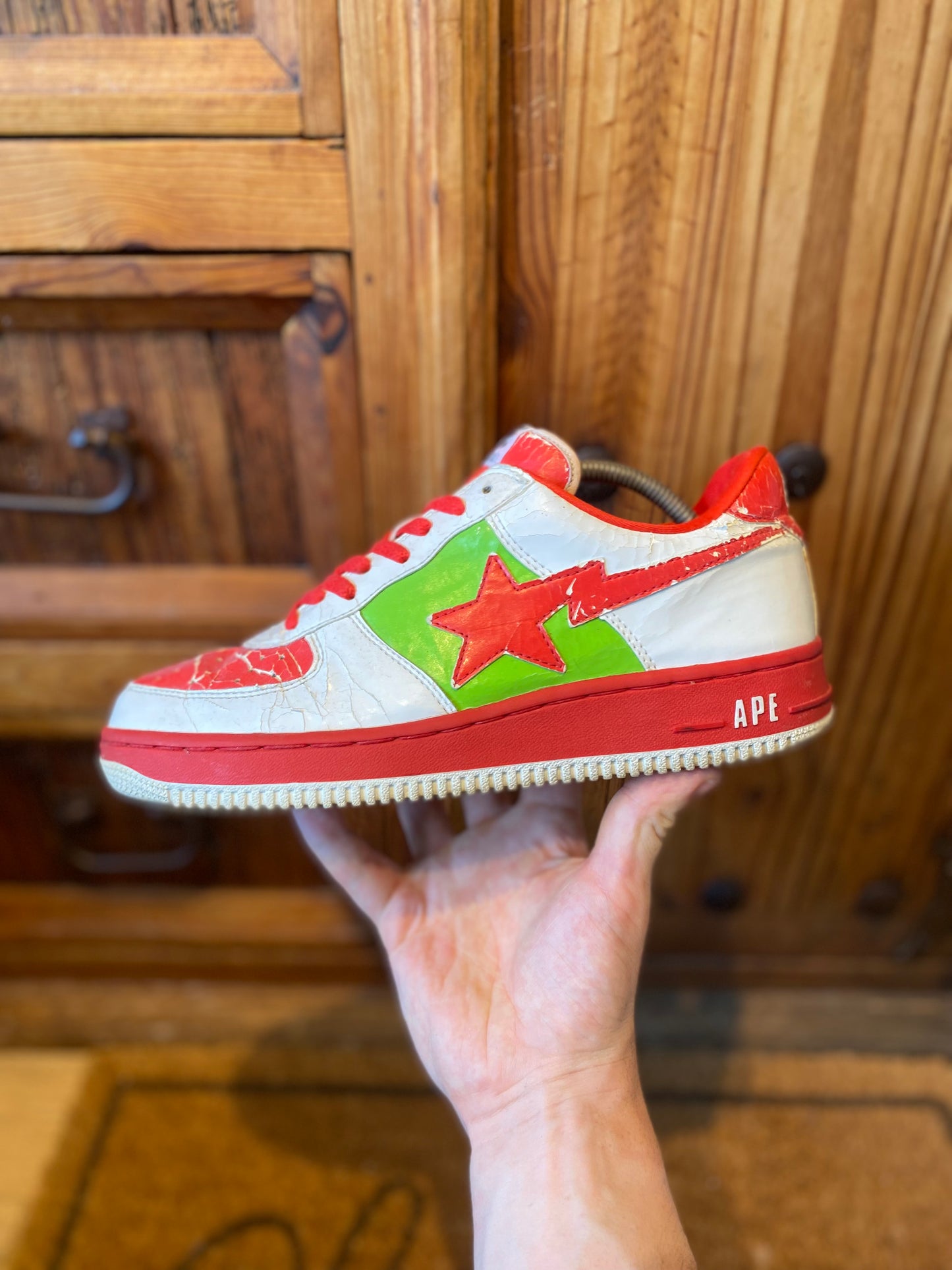 BAPESTA ‘WHITE RED GREEN’ 484 SNEAKERS - 2005 - UK 8.5