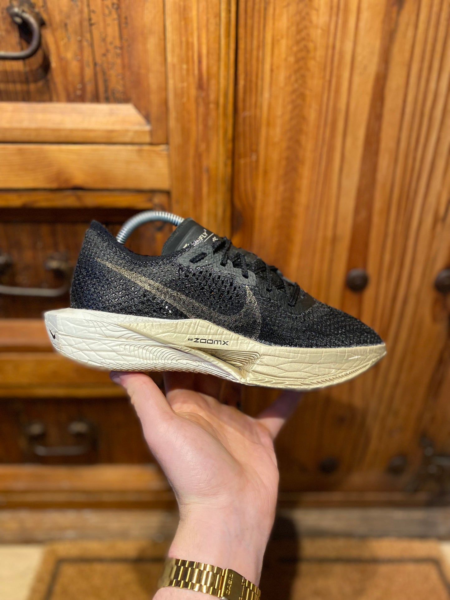 NIKE ZOOMX VAPORFLY 3 ‘BLACK METALLIC GOLD GRAIN’ - UK 7