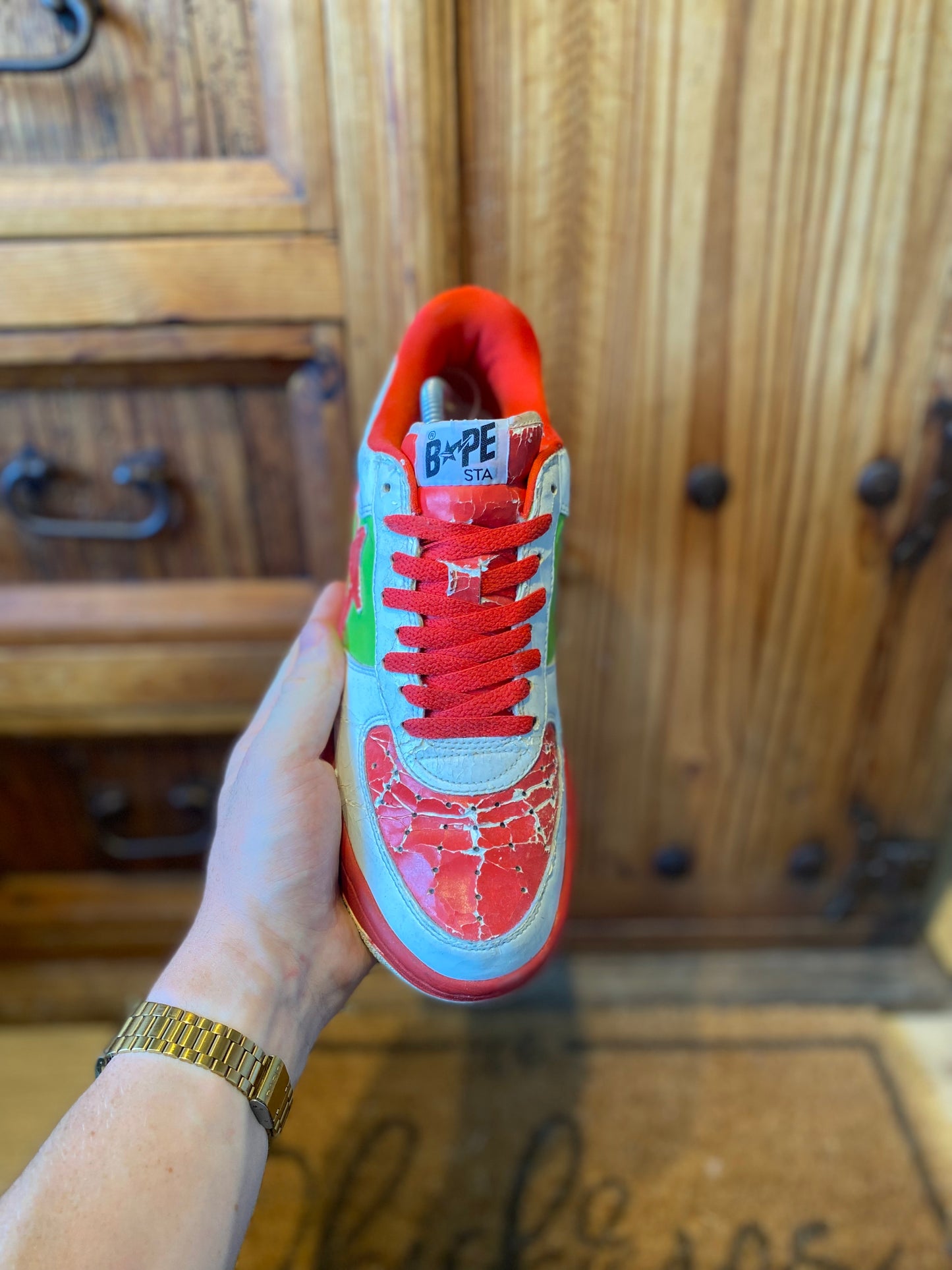 BAPESTA ‘WHITE RED GREEN’ 484 SNEAKERS - 2005 - UK 8.5