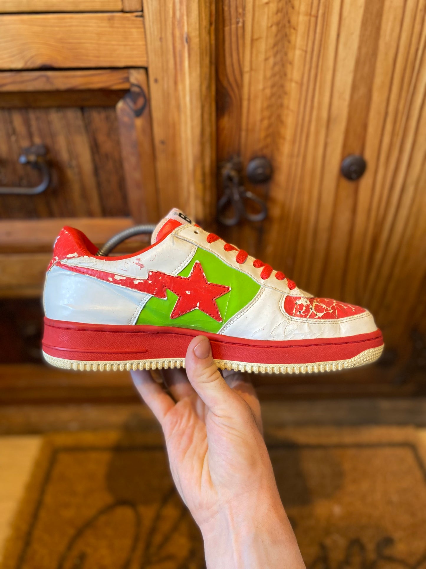 BAPESTA ‘WHITE RED GREEN’ 484 SNEAKERS - 2005 - UK 8.5